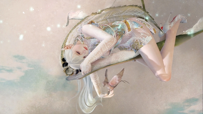 Fantasy elf girl with wings and a bird