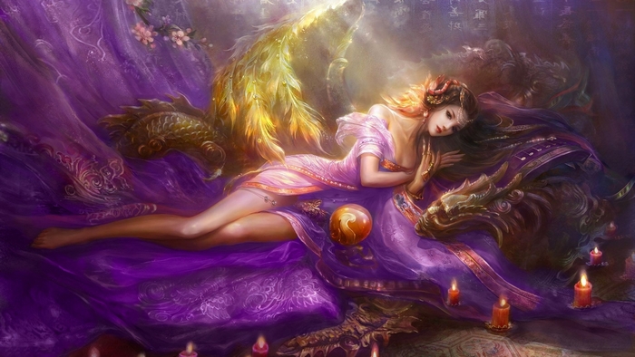 Serene Angel Resting Amidst Purple Fantasy