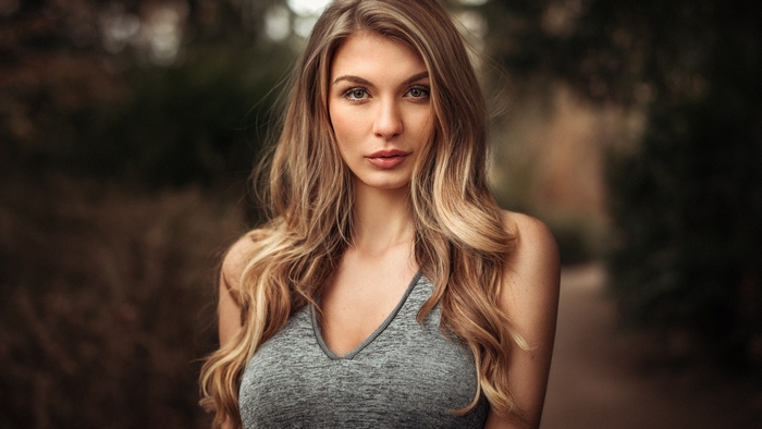 Portrait of Blonde Woman with Long Hair