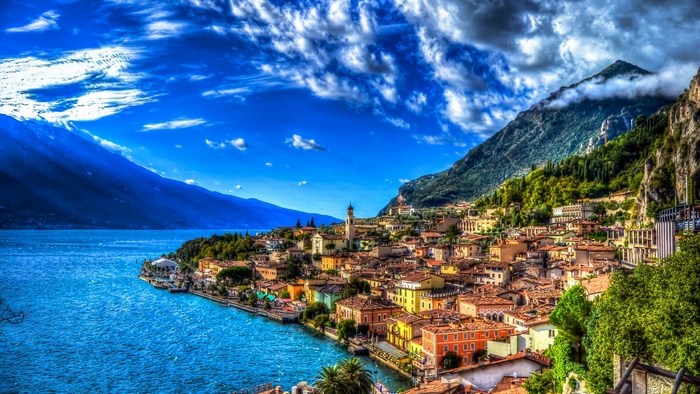 Scenic Coastal Village by the Lake and Hills
