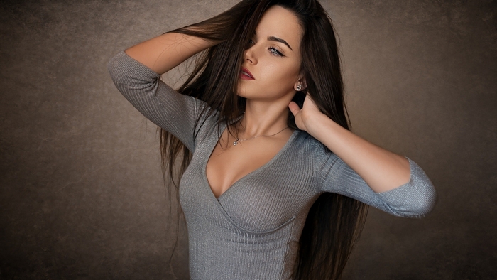 Elegant Woman Posing with Long Hair