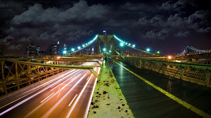 Brooklyn Bridge at Night with City Skyline