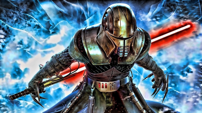 Sauron Warrior with Red Lightsaber in Intense Battle
