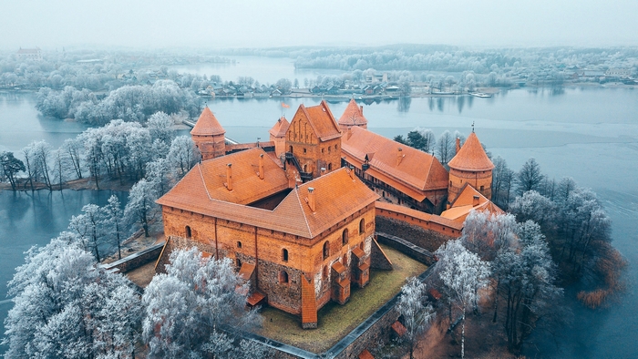 Trakai Island Castle in Lithuania during winter