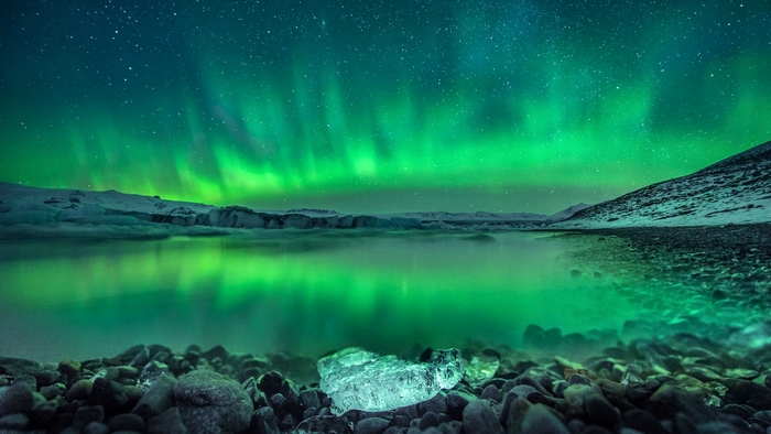 Aurora Borealis over Iceland Glacier Lagoon