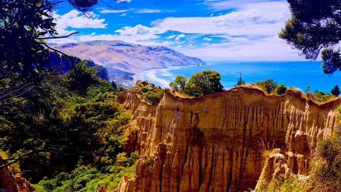 Gore Bay cliffs and coastline, New Zealand