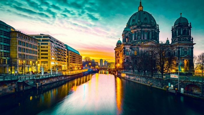 Berlin Cathedral and Spree River at Sunset