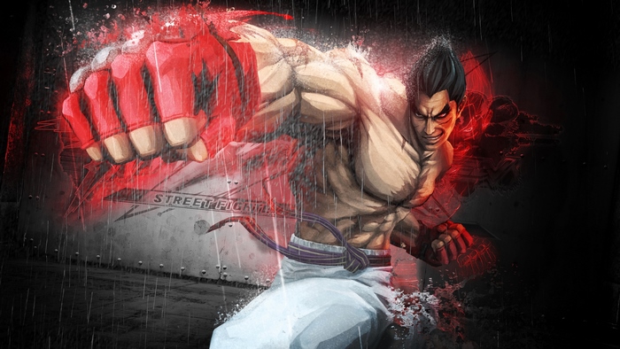 Ryu from Street Fighter punching with red energy