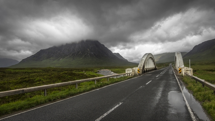 Road and bridge in Glencoe, Scottish Highlands, Scotland