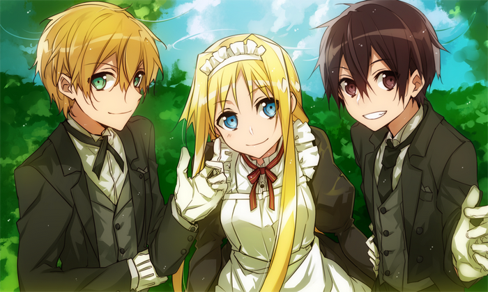 Alice Zuberg and two men in suits
