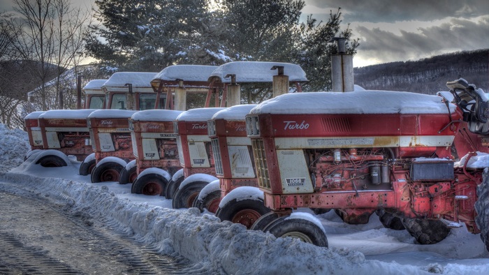 Snow-Covered Turbo Tractors in Winter