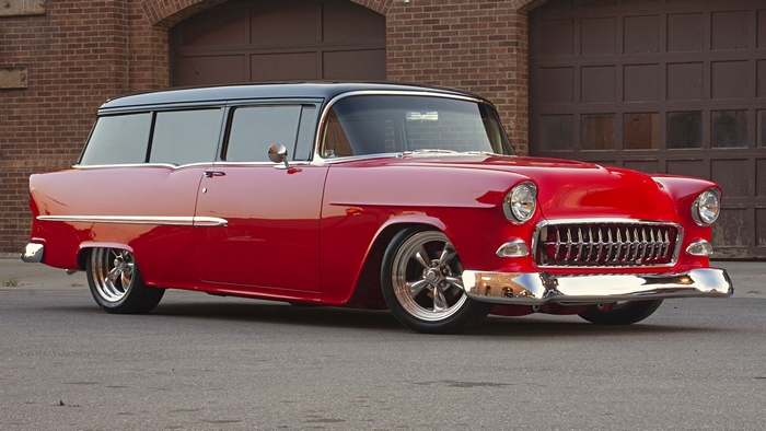 Red 1955 Chevrolet Nomad station wagon