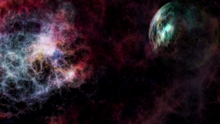 Planet and nebula in deep space