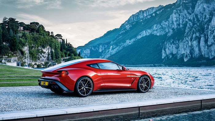 Aston Martin Vanquish Zagato by a lake