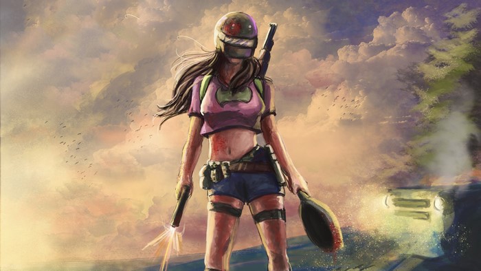 PUBG girl firing pistol and holding pan