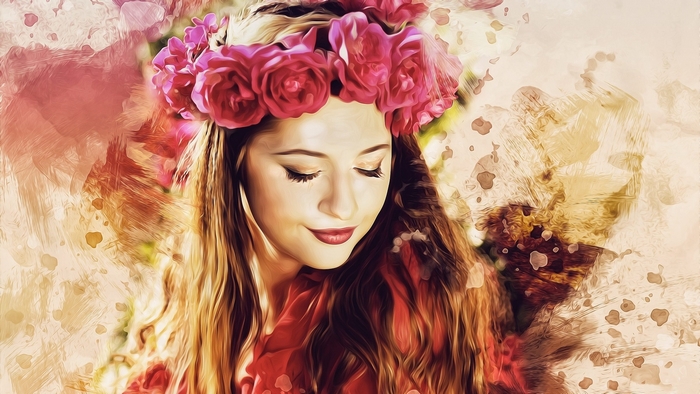 Woman with flower crown and artistic filter