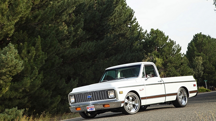White classic Chevrolet C10 pickup truck