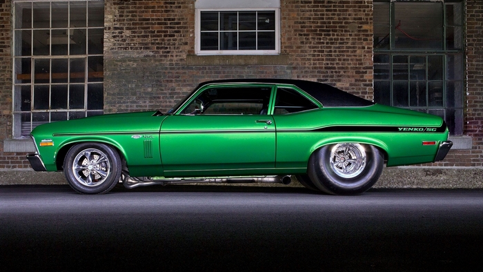 Green Yenko/SC Nova with drag racing tires