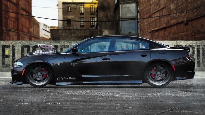 Black Dodge Charger Hellcat with Supercharger