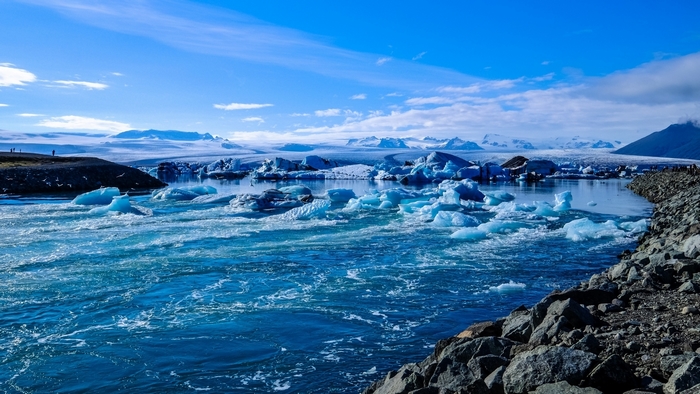 Icebergs floating in a glacial lagoon in Iceland