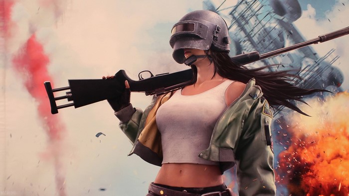 PUBG Female Soldier with Rifle and Helmet