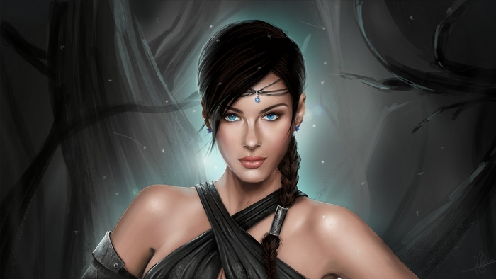 Fantasy art of a beautiful woman with blue eyes