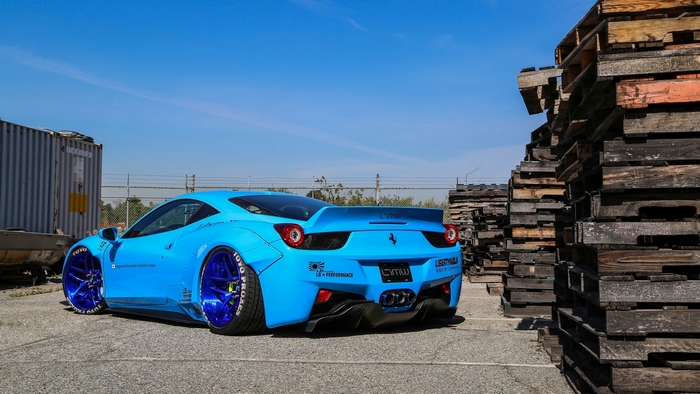 Blue Ferrari 458 Italia with custom body kit