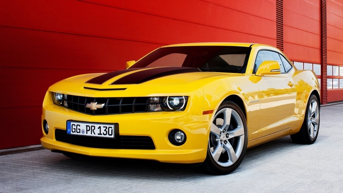 Yellow Chevrolet Camaro with Black Stripes