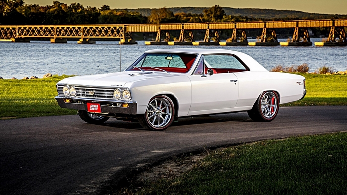 White 1967 Chevrolet Chevelle SS parked by a bridge