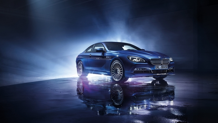 Blue Alpina B6 Coupe on Wet Surface