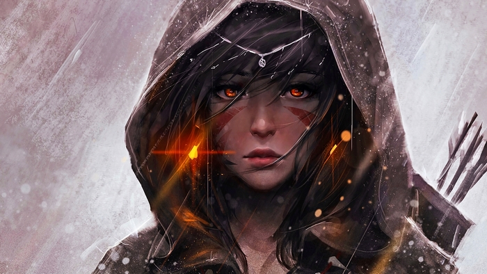 Mystical Winter Warrior with Fiery Eyes