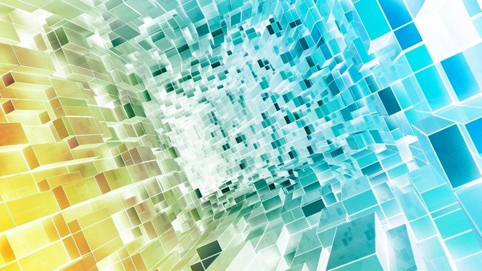Abstract tunnel of colorful cubes