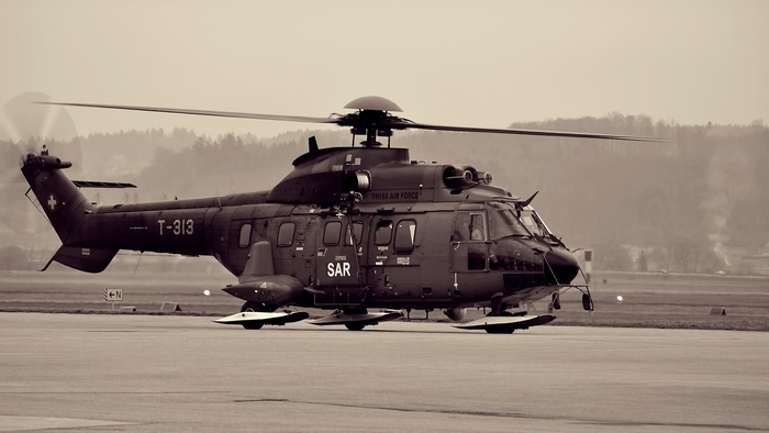 Swiss Air Force SAR Helicopter on Tarmac