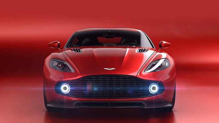 Red Aston Martin Vanquish Zagato front view