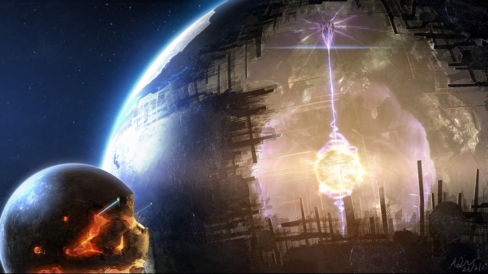 Planets in space with a large artificial structure