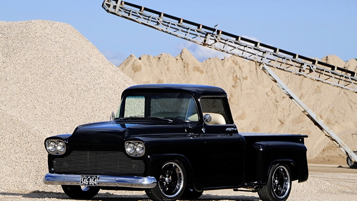 Black 1950s GM Pickup Truck at a Gravel Pit
