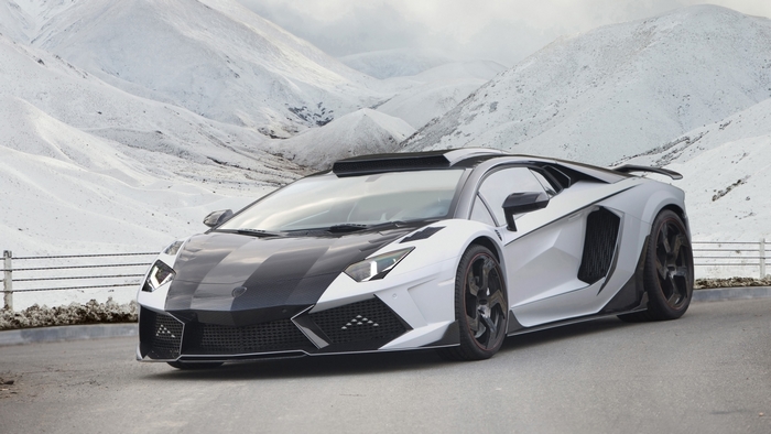 Lamborghini Aventador on Snowy Mountain Road