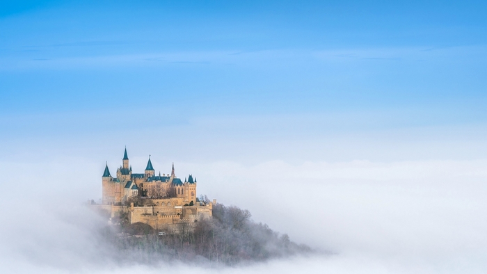 Hohenzollern Castle in Germany above the fog