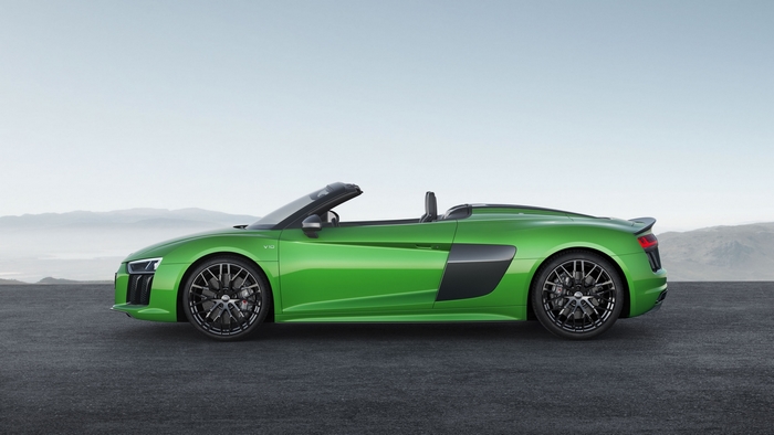 Green Audi R8 Spyder V10 Convertible Sports Car
