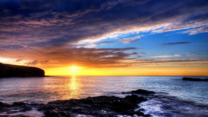 rocks, colorful, sun, beautiful, sunset, clouds, sea, splendor, beauty ...