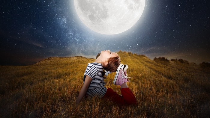 Girl Stretching Under a Bright Full Moon