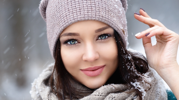 Smiling Woman in Winter Snow