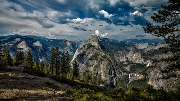 Yosemite National Park with Half Dome and Waterfalls
