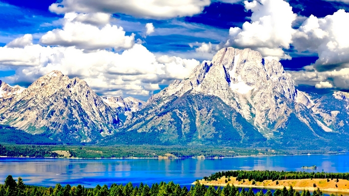 Mountains and Lake with Clouds