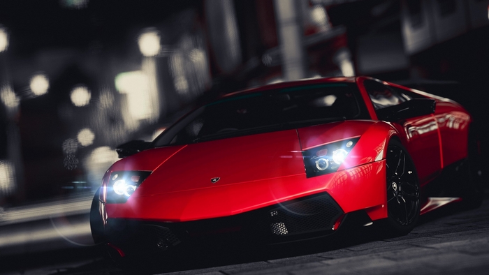 Red Lamborghini Murcielago sports car at night