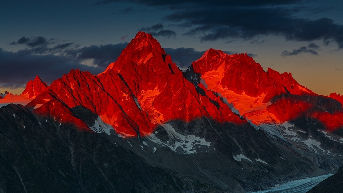 Alpenglow on French Alps Mountains at Sunset
