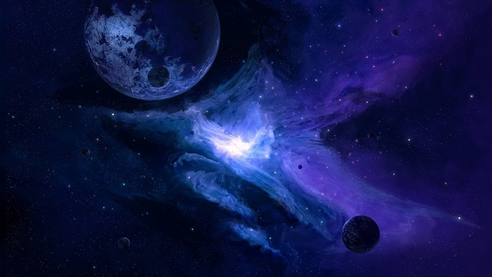 Planets and nebula in deep space