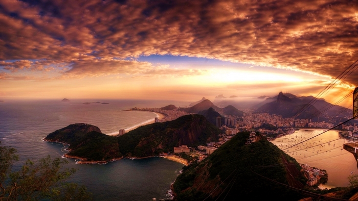 Sunset over Rio de Janeiro with Sugarloaf Mountain and Guanabara Bay