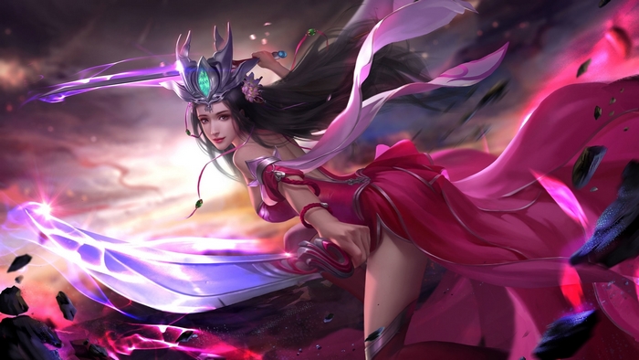 Fantasy girl with sword and pink dress