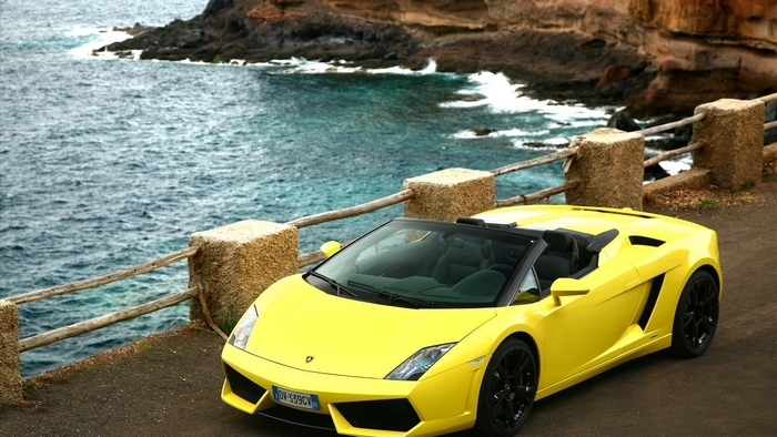 Yellow Lamborghini Gallardo Spyder convertible